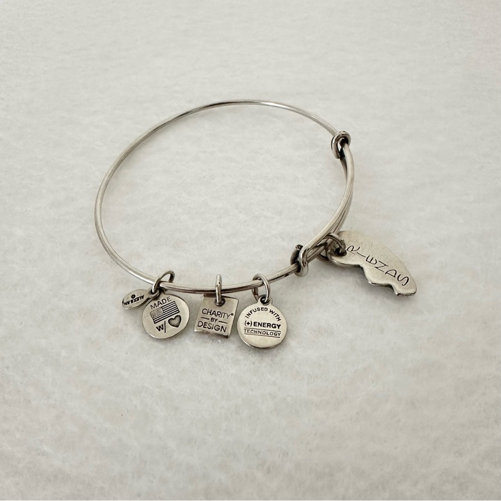 Alex and Ani "Friends" Charm Bangle Bracelet with Tag Charms Silver Tone